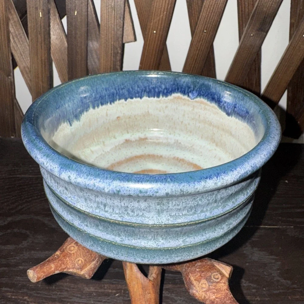 Beautiful Handmade Stoneware Blue Glazed Bowl 3.25